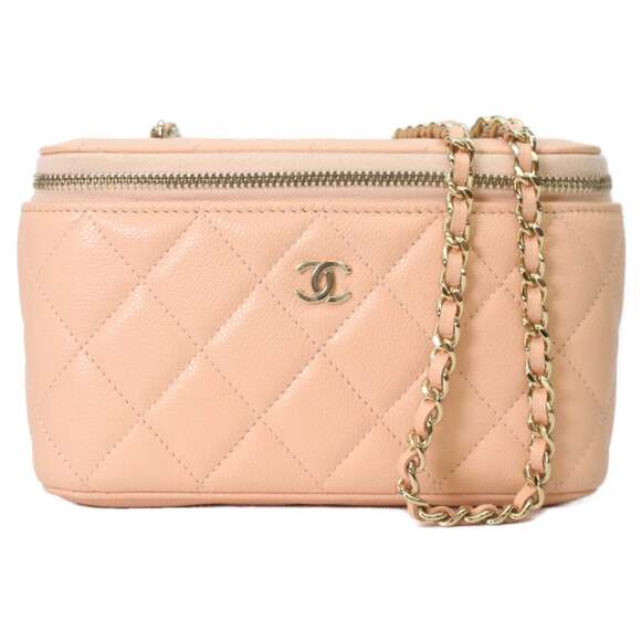 CHANEL Handbags - CHANEL AP1341 Pink Beige Caviar Leather Gold Hardware Chain Vanity Shoulder B...